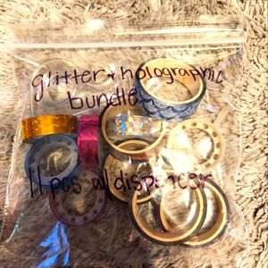 11 roll bundle of glitter and holographic washi tape with dispenser